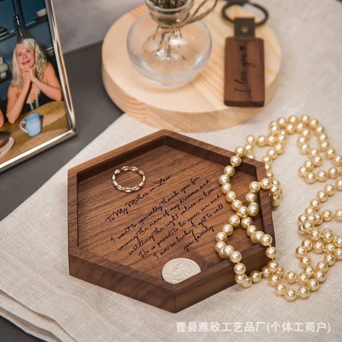 Ретро массивный деревянный шестиугольный поднос для дома входной ключ украшения поднос для хранения кольца для спальни