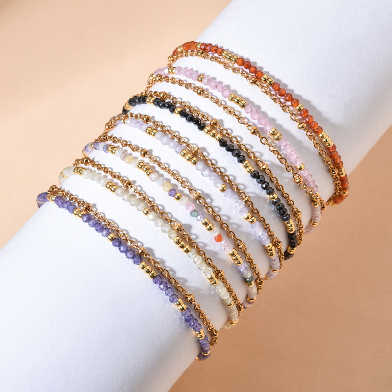Simple golden stainless steel chain bracelet zircon black stone handmade exquisite double French bracelet women wholesale Simple golden stainless steel chain bracelet zircon black stone handmade exquisite double French bracelet women wholesale