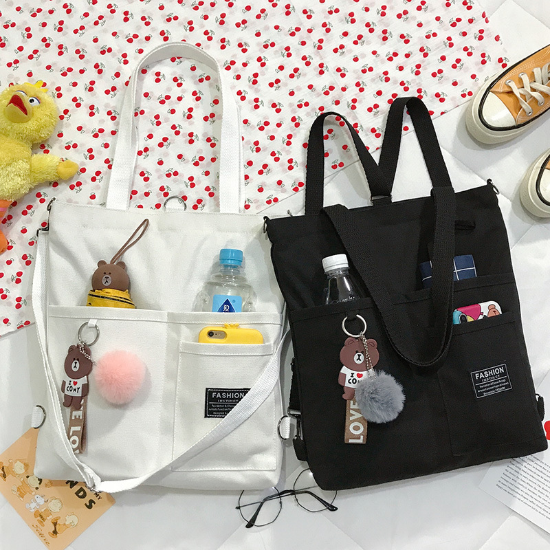 Factory Supply Korean Canvas Bag Women's All-match Large Capacity Double Backpack Crossbody Canvas Bag Casual Shoulder Bag Women