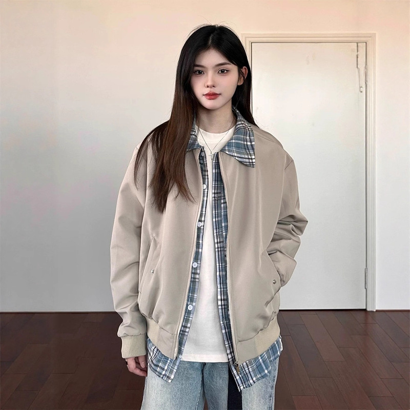 American Cleanfit Fake Two-Piece Jacket Men's Trendy Brand Spring & Fall Design Blue Flannel Shirt Lapel Jacket