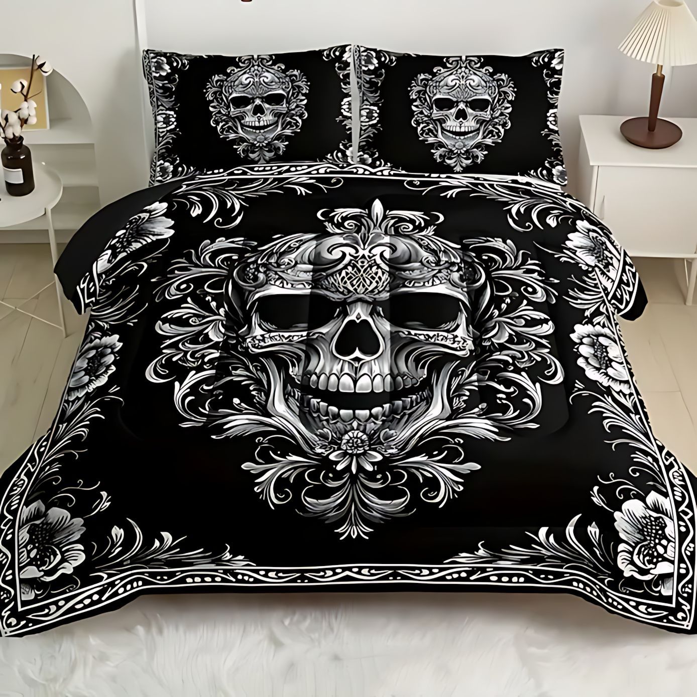 TEMU / JIT transfronterizo esqueleto negro gris patrón 3D impresión digital 180gms fuente de fabricantes de quiltos