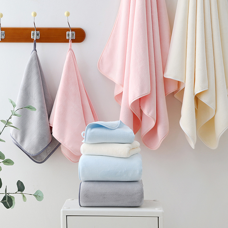 Warp Knitted Plain Coral Fleece Set Towel Extra Widened Soft Absorbent Large Bath Towel Household Adult Men's and Women's Towel Wholesale Warp Knitted Plain Coral Fleece Set Towel Extra Widened Soft Absorbent Large Bath Towel Household Adult Men's and Women's Towel Wholesale