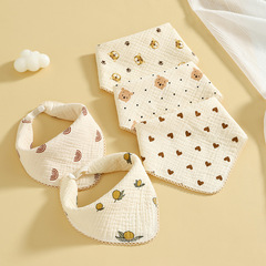 Pure cotton baby saliva towel crepe printed children's bib newborn cotton edge square towel hand towel bib
