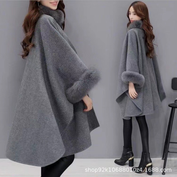 Plus size chubby girl woolen cape autumn and winter New cashmere coat female Hepburn style elegant high-end shawl woolen coat