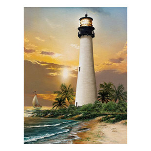Seaside Beach Lighthouse sailing coconut landscape Diamond painting new point diamond stickers cross stitch full diamond embroidery