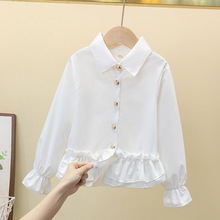 跨境电商女童衬衣2025春装新款中大儿童白色春秋衬衫女孩上衣外贸