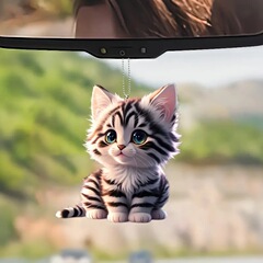 国境を越えた新型アクリル平面装飾小ストラップかわいい猫漫画バックパック自動車バックミラーバックパック掛け