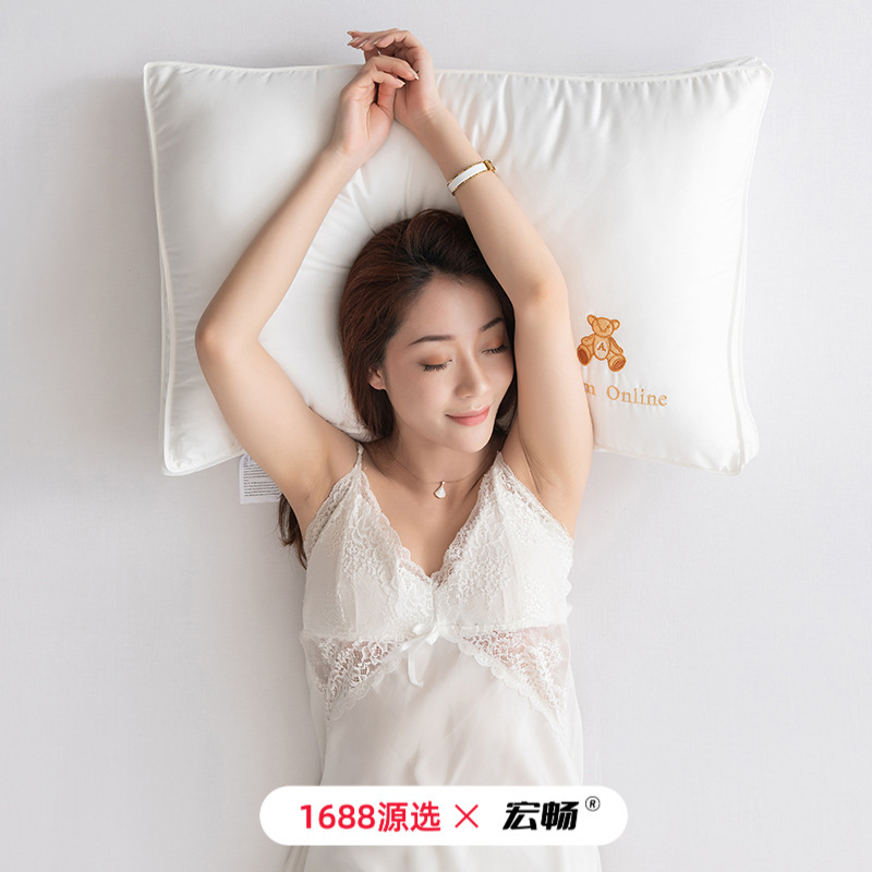 枕純綿大豆繊維枕a類60本の長綿プラチナ熊刺繍ホテル枕芯卸売り