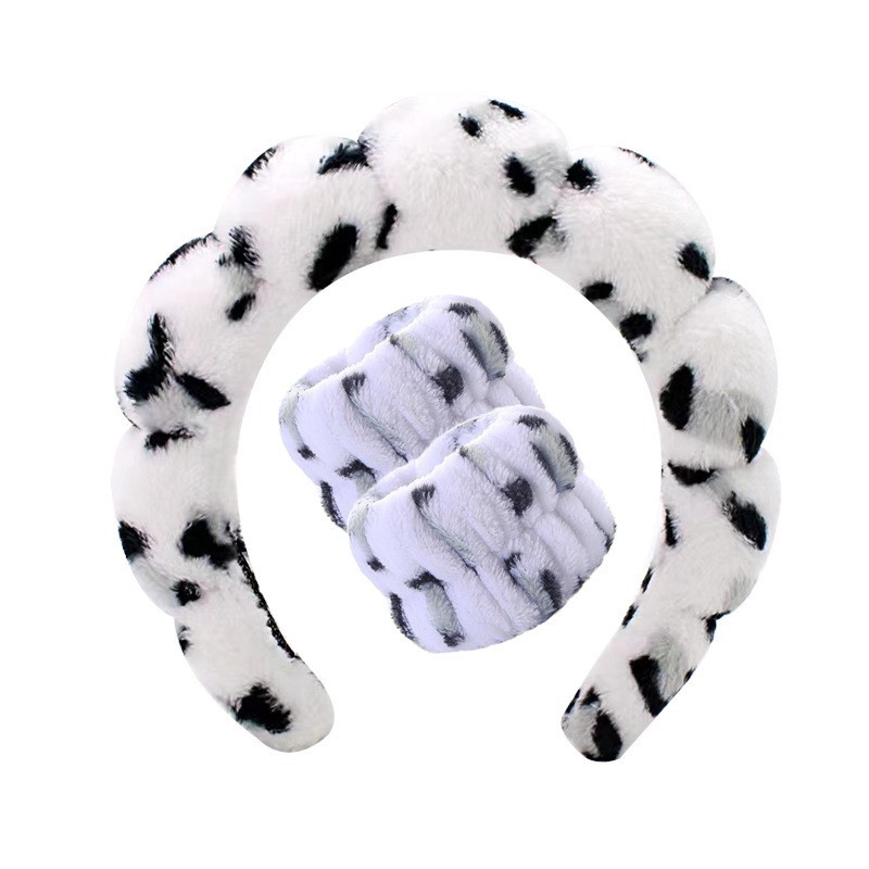 흰색 표범 무늬 머리띠 + 손목 스트랩 2개(솔기에 고무줄 3개)