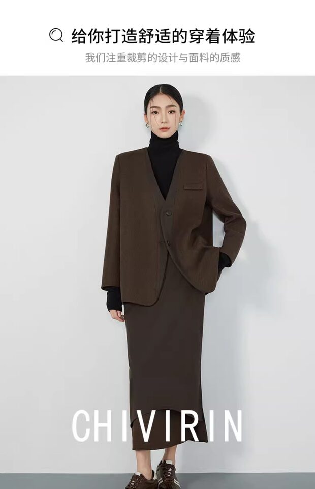 Áo vest nữ cổ V tay dài dáng suông một hàng nút phong cách thanh lịch — Váy Midi Breeveca, Váy màu xanh hải quân, Váy màu xám khói, Váy màu đỏ tía chi tiết 23