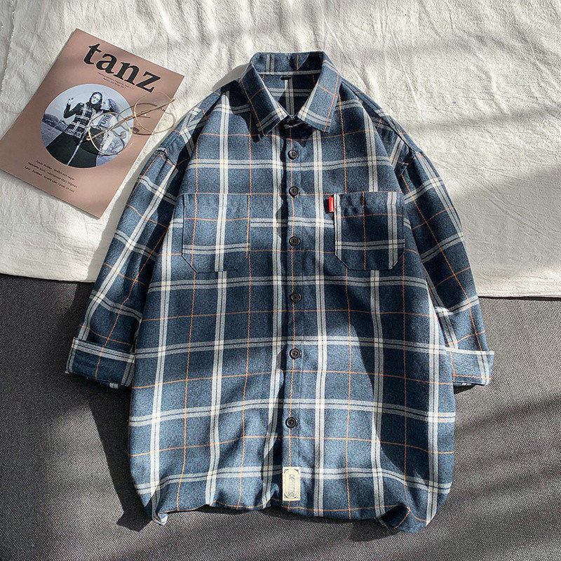 Camisas a cuadros de mangas largas para hombres 2024 nuevo verano suelto puerto chaqueta de moda pareja camisa de estudiante chaqueta