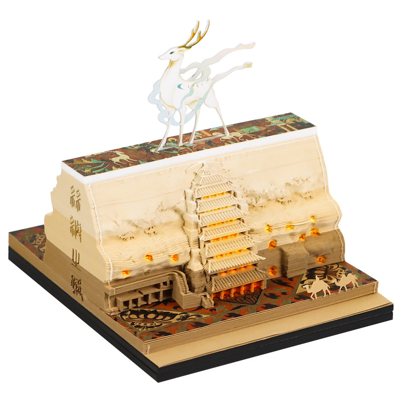 敦煌莫高窟紙彫刻文化創造装飾品 2026 両面カレンダー景勝記念ギフト 3D 立体メモ帳|undefined
