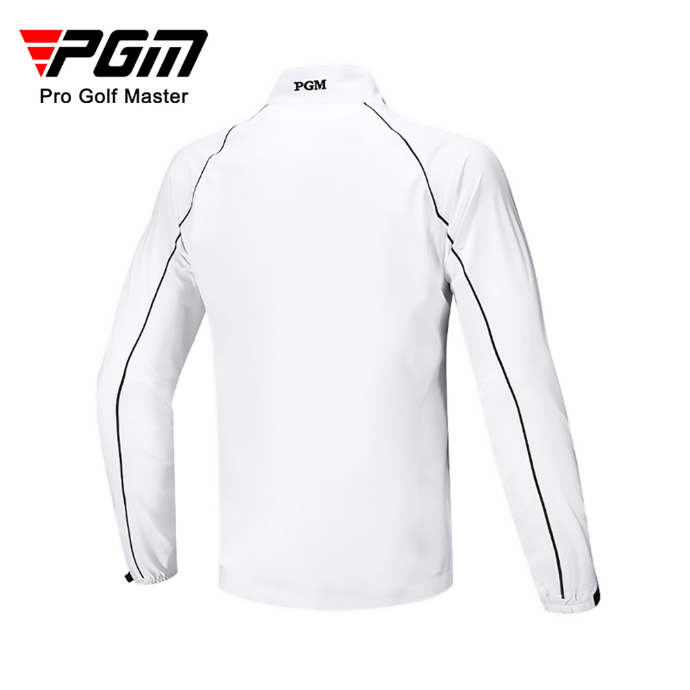 Áo khoác golf nam dài tay cổ đứng chống gió chống mưa — YF386 nam dài tay kéo khóa áo khoác màu trắng