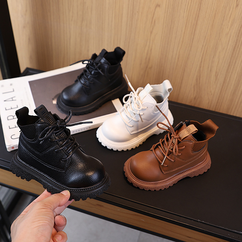 Children's Autumn and Winter Pure Color Short Boots, Boys' Fashionable Boots, Woolen Boots, Girls' Soft-Soled Boots, Single Boots, Leather Boots