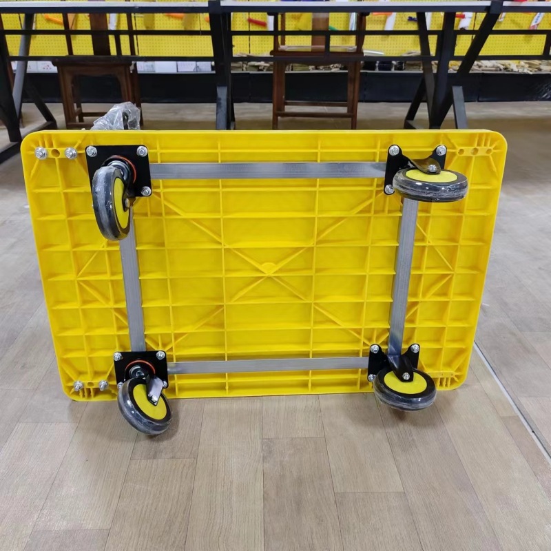 Carro de plástico, remolque de carga plano, plegable 60*90, tablero de plástico amarillo, doble refuerzo, una pieza, 2 carros