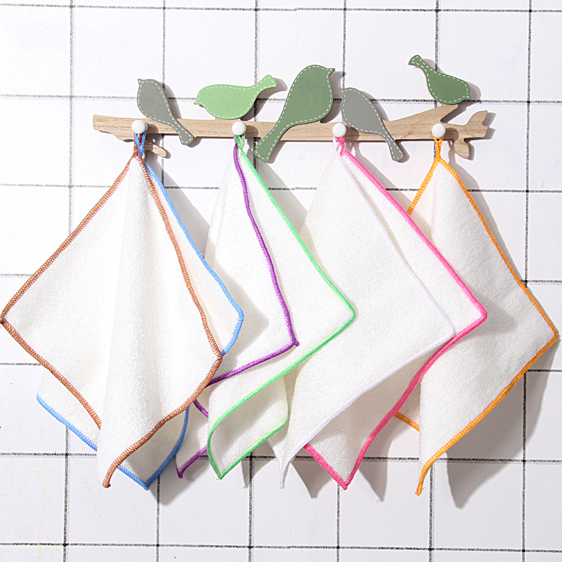 彩色邊竹纖維洗碗巾加厚雙層吸水去油汙廚房洗碗布百潔布廠家批發