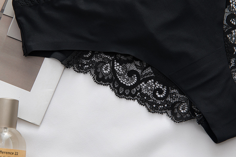 Bow Knot Pattern New Bow Sexy Lace Stitching Seamless Ice Silk Underwear Low Waist Women's Briefs Ml