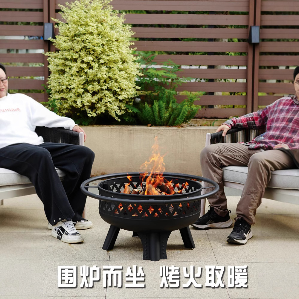 Artesanos al aire libre rejilla de campamento redonda hogar rejilla de parrilla de parrilla horno de cocina de té patio horno de leña picnic