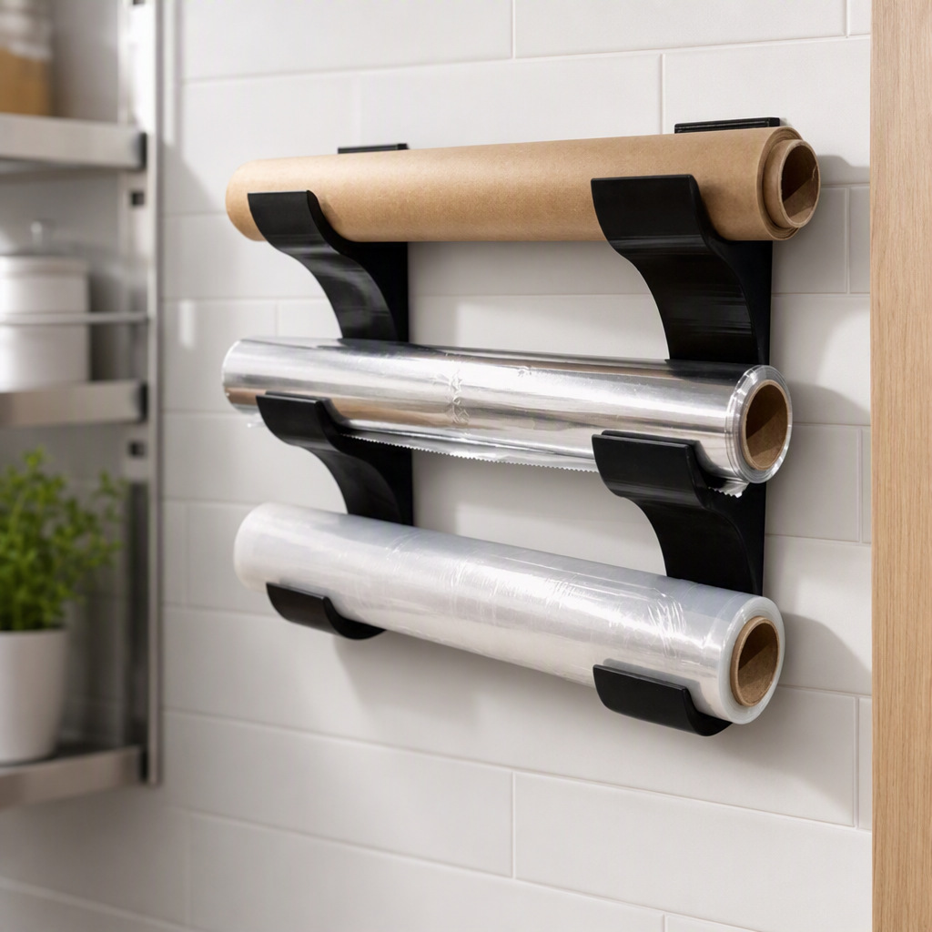 跨境新品注塑款Fly Rod Tube Holder 三层壁挂保鲜膜油纸收纳支架