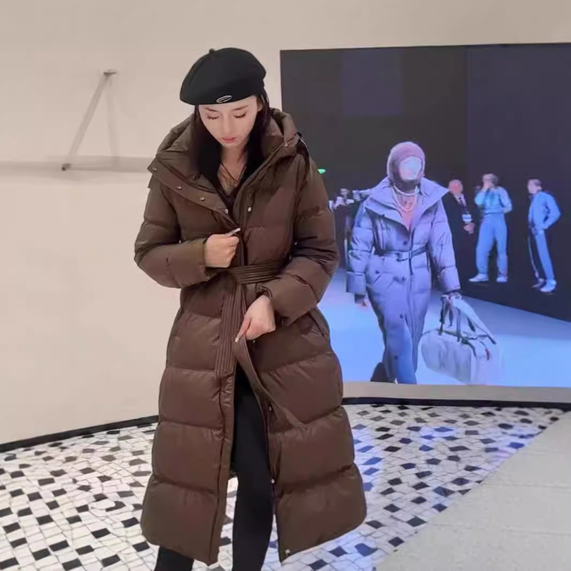 Long Over-The-Knee 2025 New Winter Korean Style Hooded Waist-Cinching Slimming Fashionable Warm Thickened down Jacket for Women