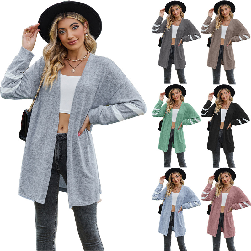 Cross-border European and American Women's 2023 Amazon temu Autumn and Winter Long Sleeve Sweatshirt Stitching Contrast Knitted Cardigan Jacket