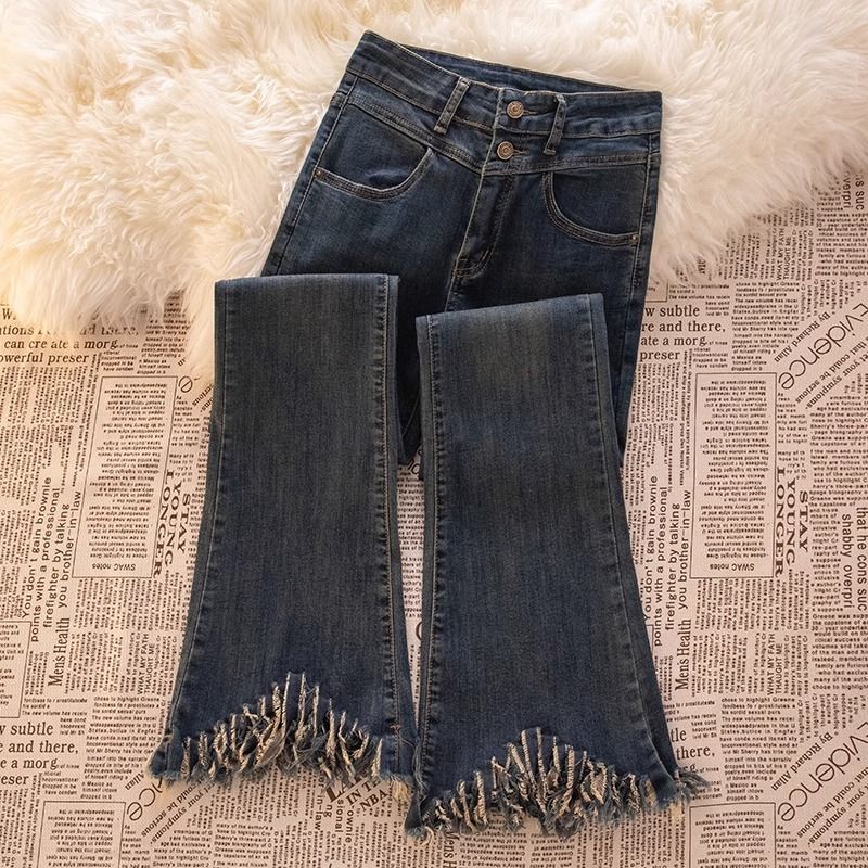 Cement Grey Micro-flare Jeans Women's 2024 Spring and Autumn New High Waist Slimming Rust Small Men Rust Flare Pants