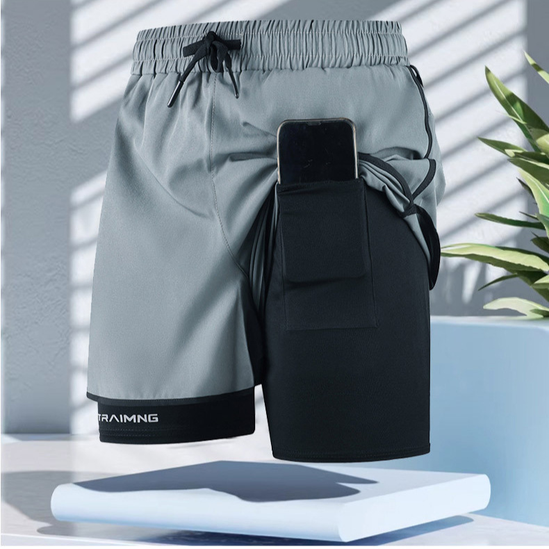 Double-Layer Sports Shorts for Men, Summer Running Shorts with Anti-Exposure Lining, Can Hold a Phone, Quick-Dry, Breathable, Gym Shorts