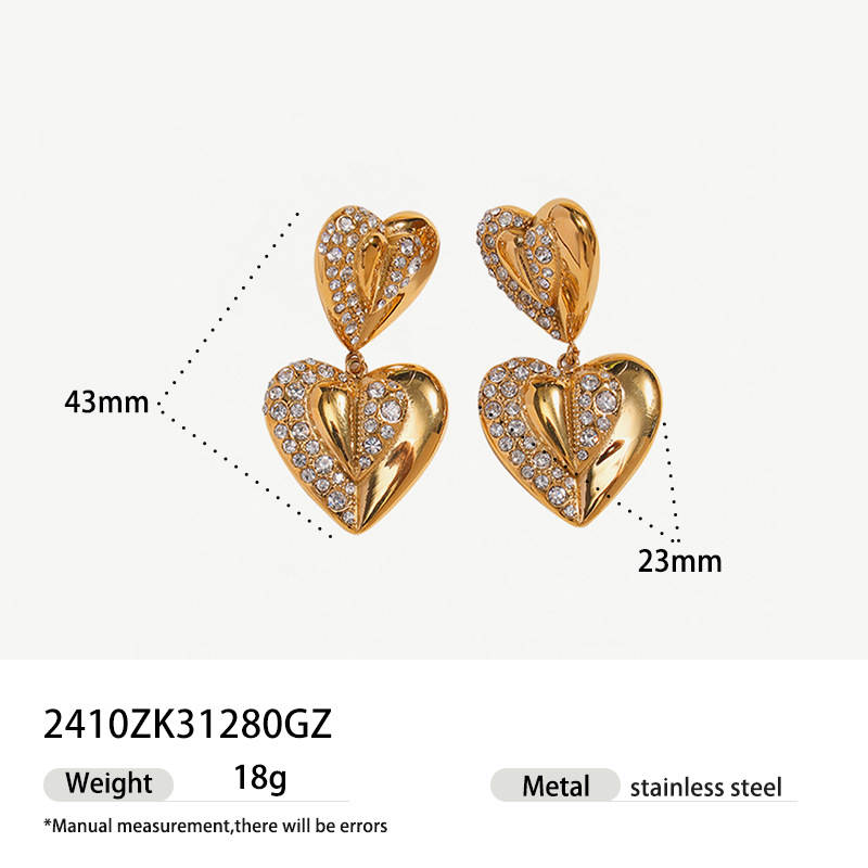 Tina transfronteriza retro dorado estilo europeo y americano amor zircón pendientes de diseño femenino exagerado pendientes de estilo retro