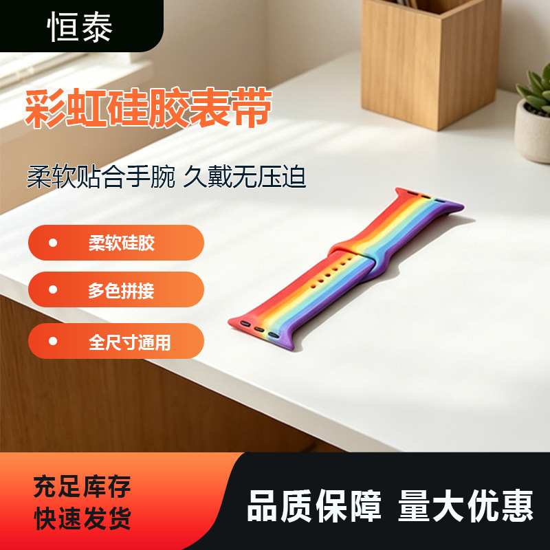 Suitable for Apple Watch Series 123456 SE sports watch with silicone rainbow strap
