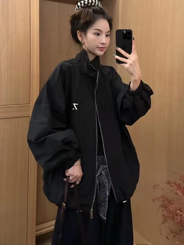 欧货立领外套女2025秋装新款时尚百搭休闲宽松大版棒球服夹克上衣|undefined