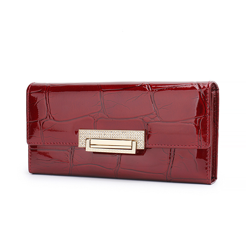 Cross-border long leather wallet ladies patent leather stone diamond buckle clutch bag factory direct custom wholesale Cross-border long leather wallet ladies patent leather stone diamond buckle clutch bag factory direct custom wholesale