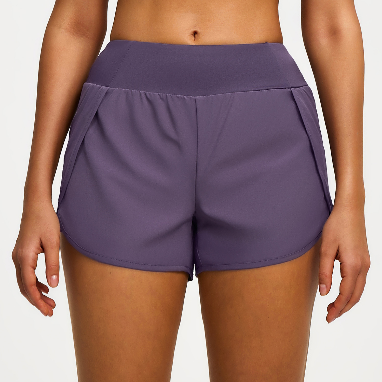 Pantalones cortos deportivos de dos piezas falsos, muy vendidos para comercio transfronterizo, para mujer, con bolsillos laterales antiexposición, ajuste holgado, para correr, fitness, yoga
