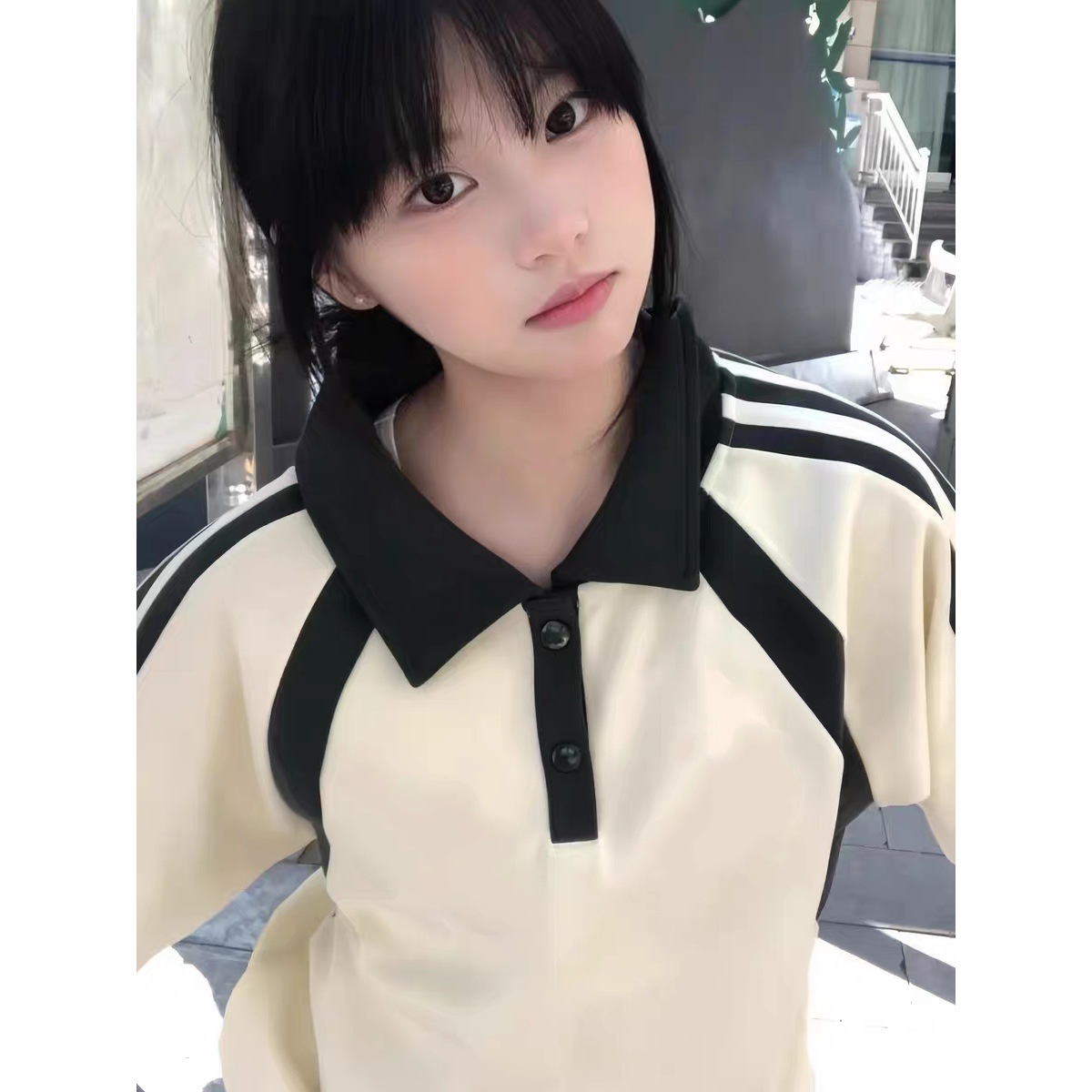 美式复古纯棉短袖拼接T恤女大童2026新款初中高中学生宽松上衣潮