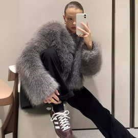 秋冬皮草外套毛毛女装潮流时尚短款狐狸毛女环保毛绒奢