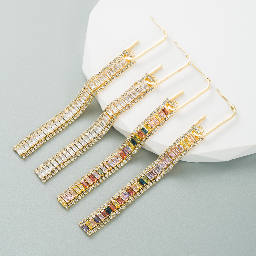 Fashion Square Copper Drop Earrings Plating Inlay Zircon Copper Earrings