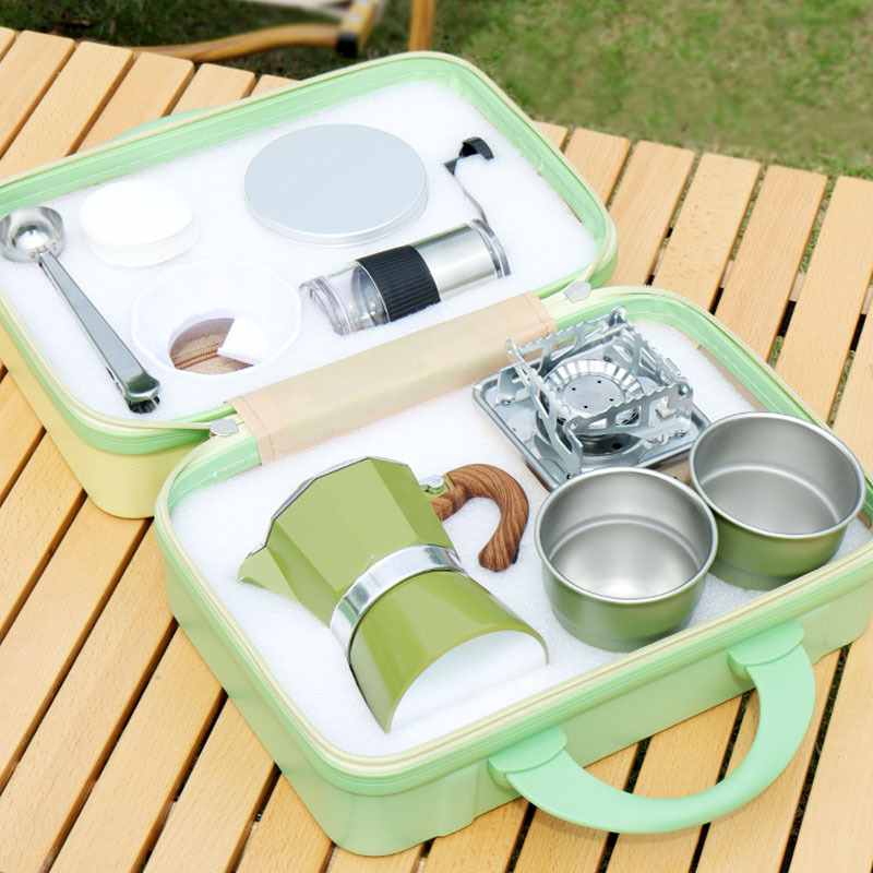 Juego de olla de moca, equipo de café de campamento al aire libre, juego de café, cafetera de mano, equipo de viaje