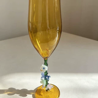 手工立体花朵杯茎高硼硅玻璃扭纹花枝高脚杯配饰可定制花色规格