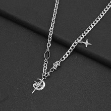 黑宝石芒星欧美嘻哈街头项链男生小众设计高级感女生锁骨链毛衣链