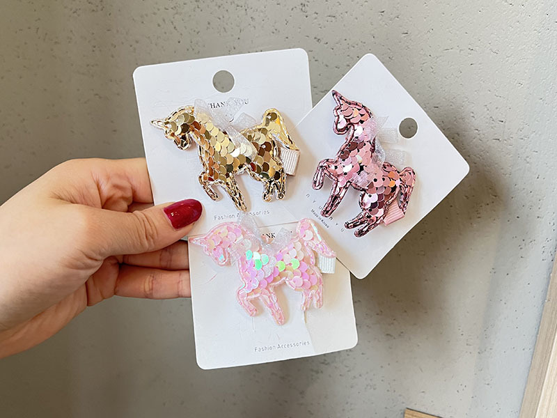 Girl's Cartoon Style Unicorn Cloth Sequins Hair Clip display picture 5