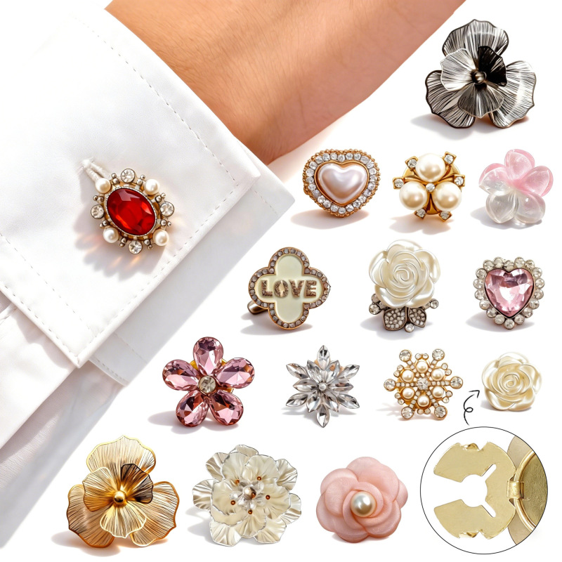 In-Stock Japanese and Korean Cross-Border Metal Flower Snowflake Shirt Buttons, Niche Button Accessories, Versatile Shirt Cufflinks, French-Style Buttons