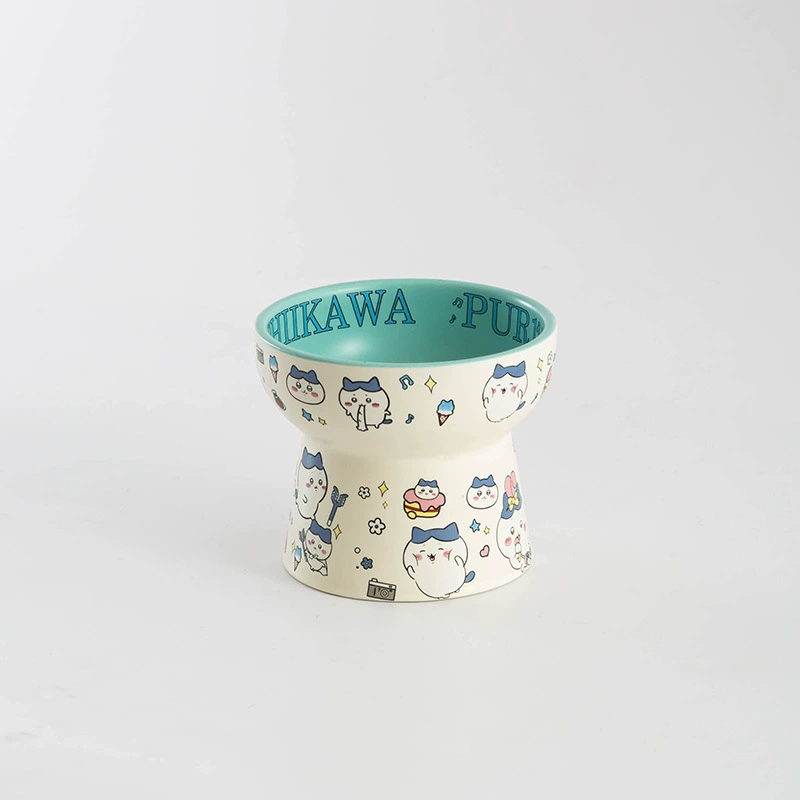 Керамическая миска для кошек, миска для собак, высокая ножка, наклон для корма и воды, защита шеи, черный подбородок, большой диаметр
