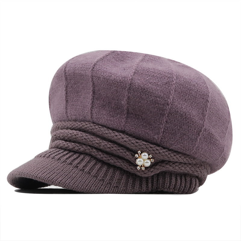 Autumn And Winter Knit Short Brim Caps Plus Velvet Warmth Riding Fashion New Rabbit Fur Beret Hat Wholesale display picture 7