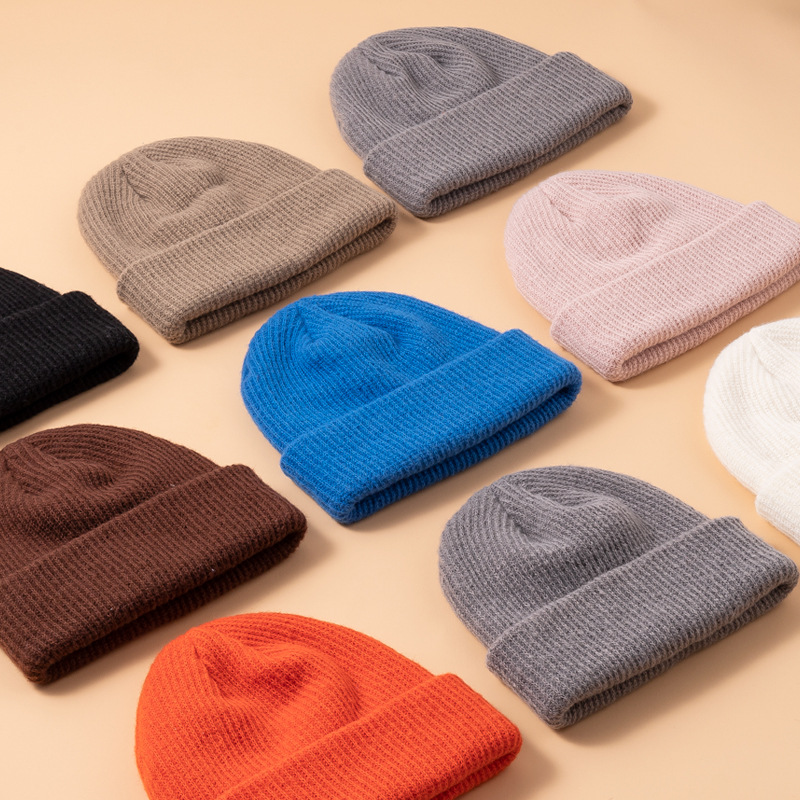 秋冬新款帽子纯色无缝翻边针织帽女韩版百搭冷帽男防寒保暖毛线帽