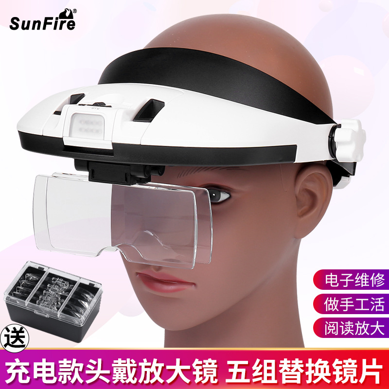 USB Charging Hd 6X Repair Motherboard Welding Bracket Magnifying Glass Lens Glasses Led Light 81000Ac