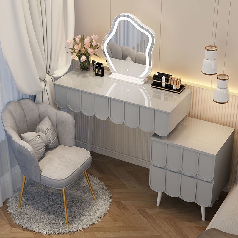 Mesa gris 101 + Gabinete + espejo de nubes + silla de pétalos de oro gris