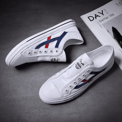 春夏休閒小白鞋懶人鞋套腳布鞋百搭潮流板鞋透氣軟底青年男鞋四季