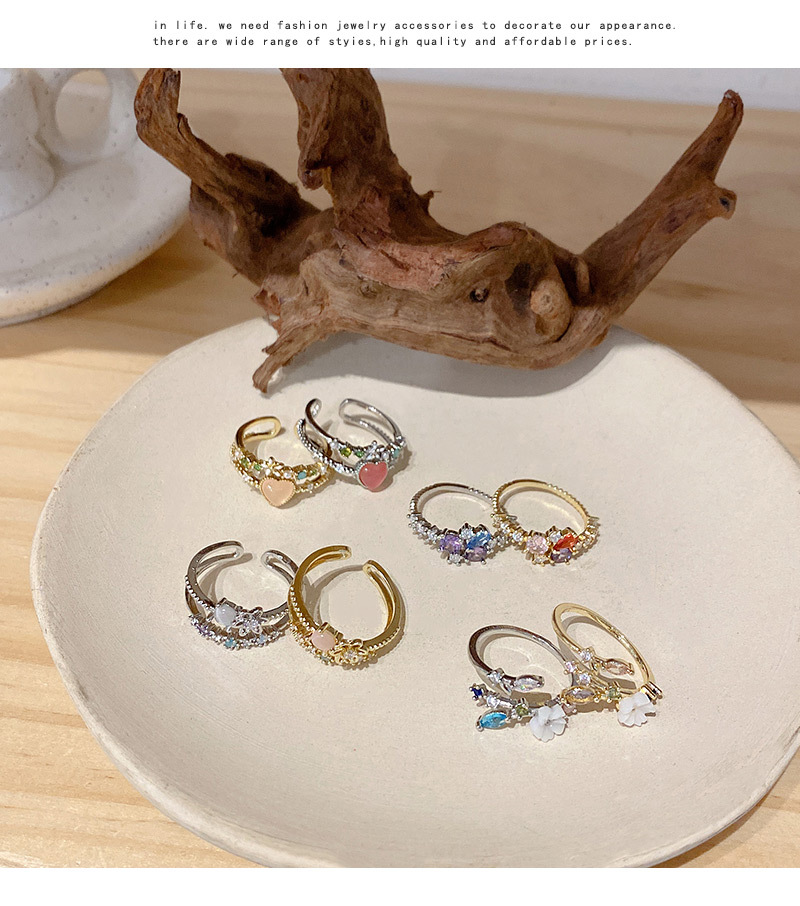 Retro Flower Copper Inlay Zircon Open Ring 1 Piece