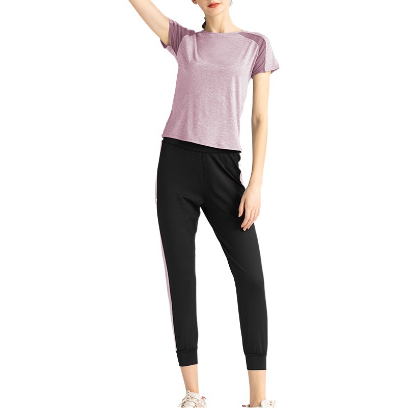 Juyitang-ropa de yoga, conjunto de dos piezas, top de manga corta de malla, pantalones de yoga para correr, ropa deportiva, traje deportivo