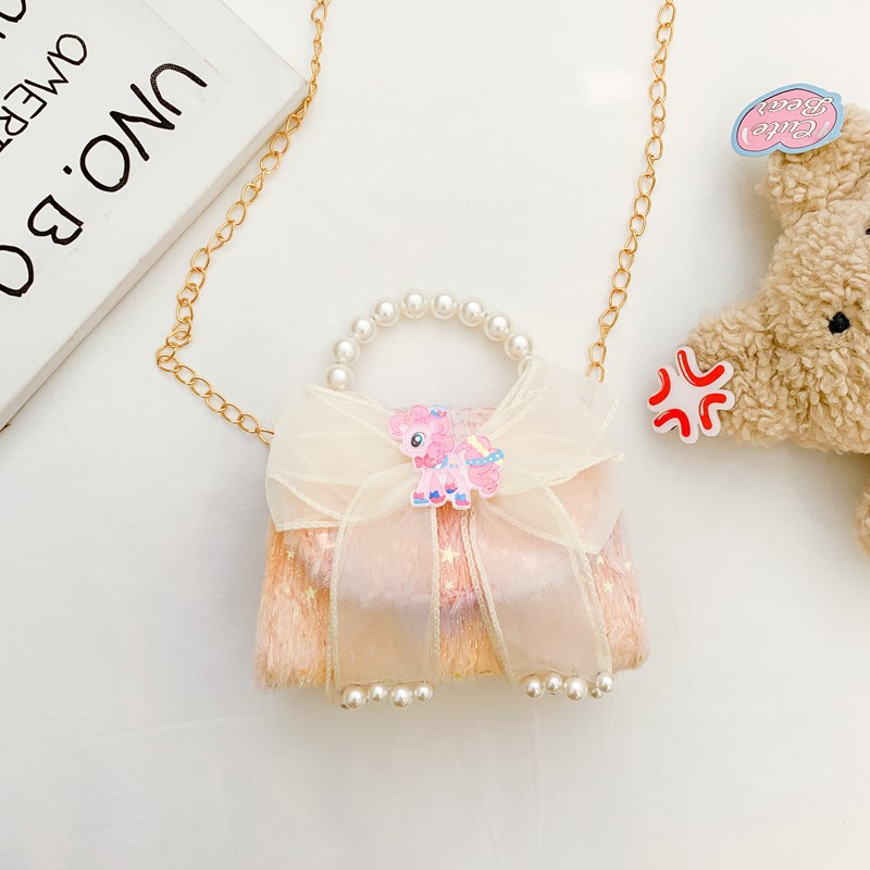 Niñas lindas bolsas de peluche arco iris 2025 exportaciones de comercio exterior de aire extranjero bolsa de tramo inclinada bolsa de princesa de perlas