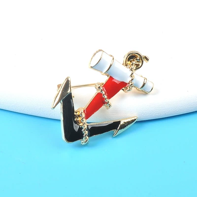 New boat brooch European and American fashion vintage enamel Navy sail anchor rudder Marine men's and women's suit pin (Yaxa sancaqları) - anchor